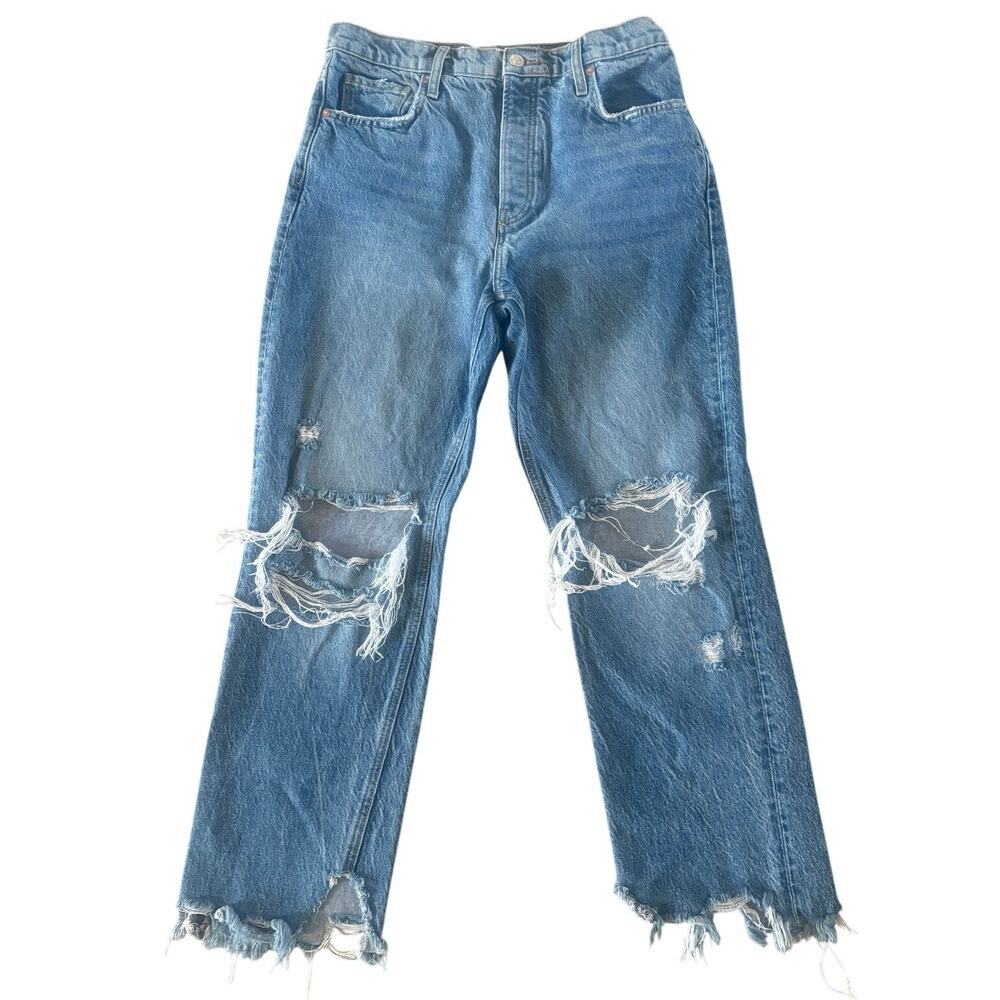We The Free People High Rise Distressed Boyfriend Jeans Size 29 Frayed Hem